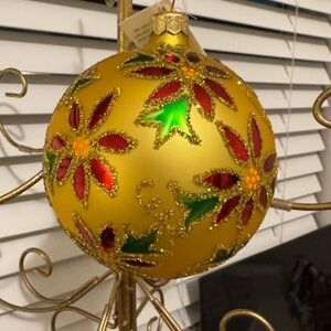Christopher Radko Holiday Sparkle large 4in Ball Ornament w Red Poinsettias NWT